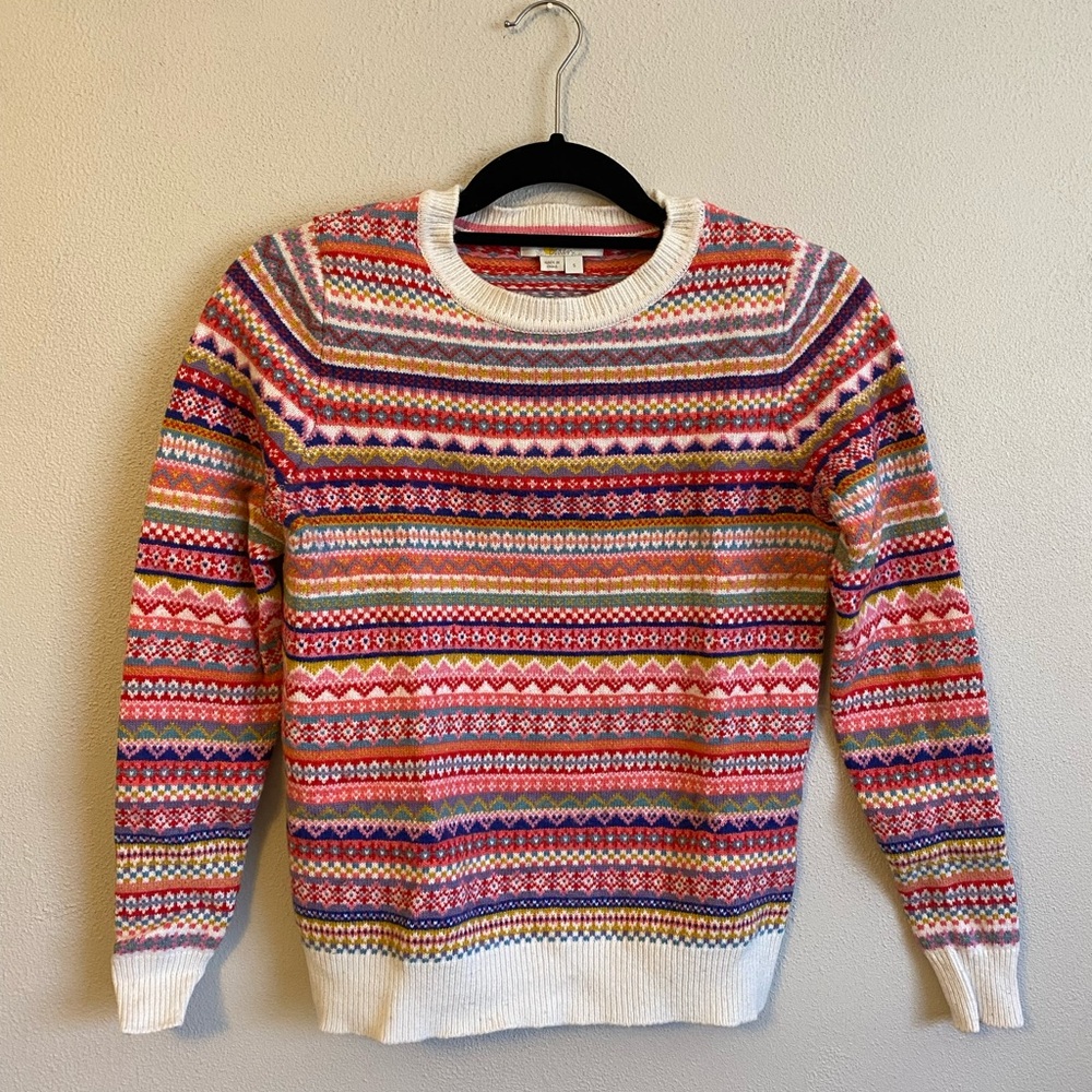 Boden Women's Louise Multicolor Patterned Crewneck Sweater Small
